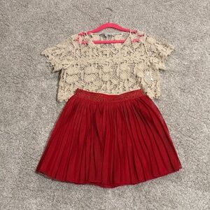 Flower top and red skirt